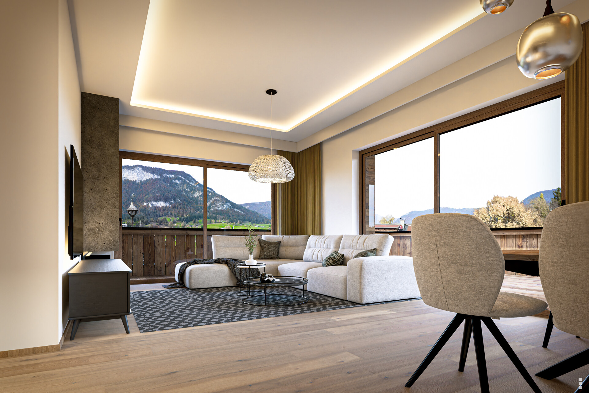 Immobilien visualisierung wohn- und essbereich